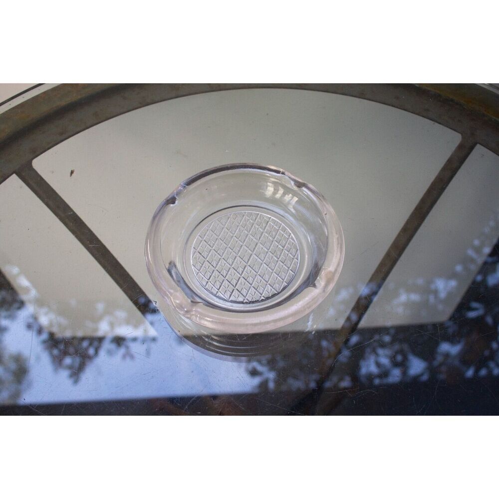 Vintage Round Glass Heavy Ashtray Diamond Shape Bevelled Bottom Clear